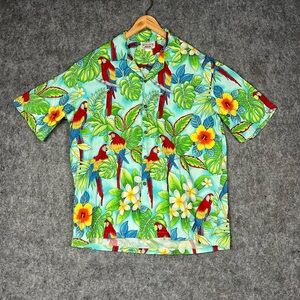 PACIFIC LEGEND Tropical Parrot Print Men's Casual Shirt XL Made In USA